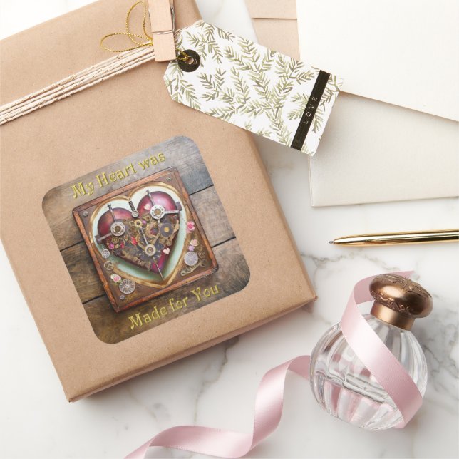 Buff Red Heart Steampunk Series Square Sticker (Gifting)
