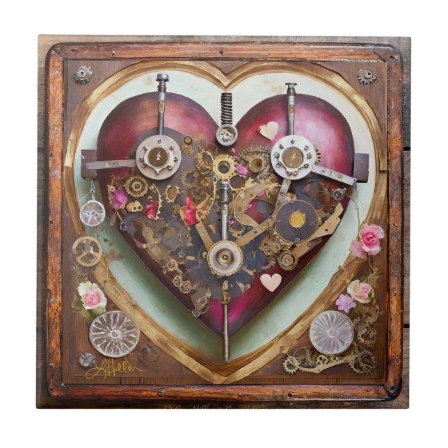 Buff Red Heart Steampunk Series Tile (Front)