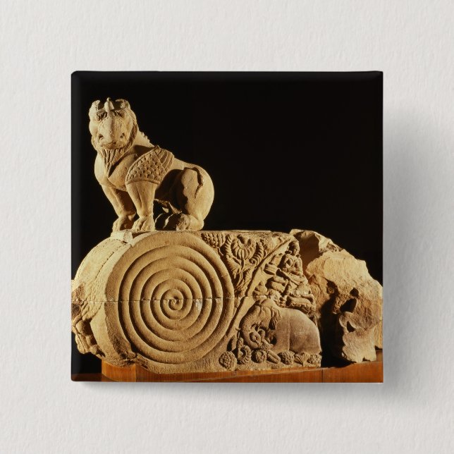 Buff sandstone architrave with griffin, Sanchi, MP 2 Inch Square Button (Front)