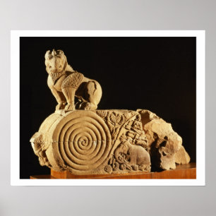 Buff sandstone architrave with griffin, Sanchi, MP Poster