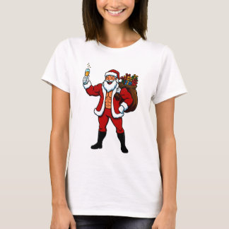 Buff Santa Cheers! Ripped Santa Claus with Champag T-Shirt