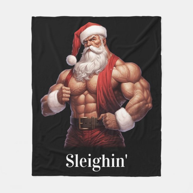 Buff Santa Claus Workout Muscles Gym Fleece Blanket (Front)