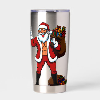 Buff Santa Peace Sign! Ripped Abs & Funny Christma Insulated Tumbler