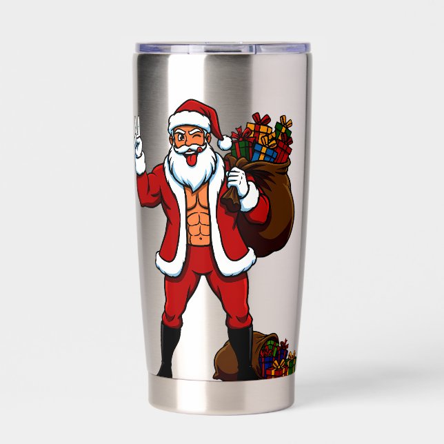 Buff Santa Peace Sign! Ripped Abs & Funny Christma Insulated Tumbler (Front)