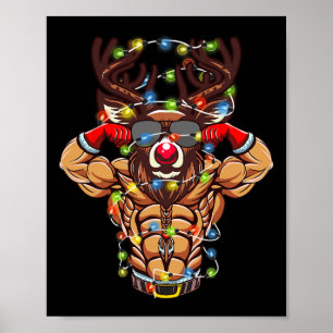 Buff Santa Reindeer Bodybuilding Christmas Gym Wei Poster