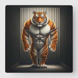 Buff tiger caged square clock