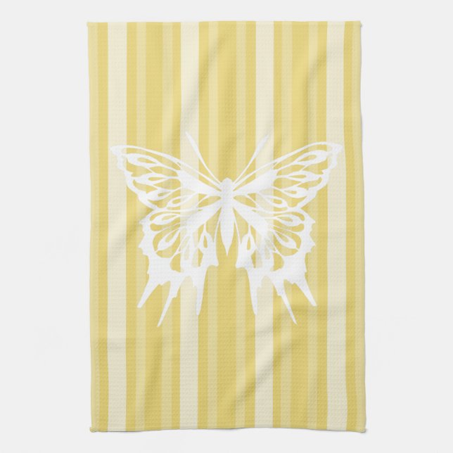 Buff Victorian Stripe with Butterfly Kitchen Towel (Vertical)