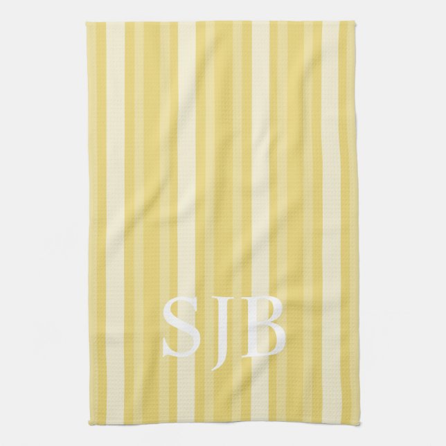 Buff Victorian Stripe with Monogram Kitchen Towel (Vertical)