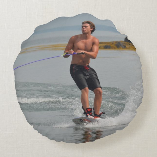 Buff Wakeboarder Round Pillow (Back)