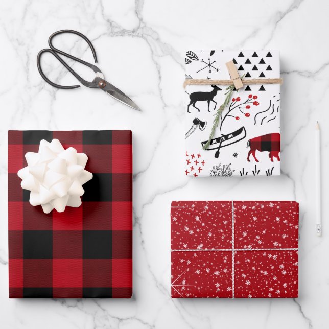 Buffalo Adventures Black and Red Plaid ID599 Wrapping Paper Sheet (Front)