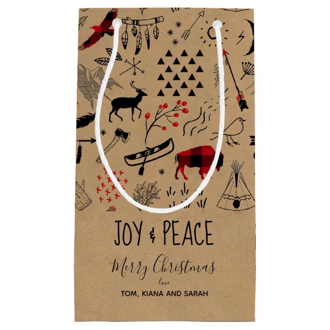 Buffalo Adventures Black & Red Plaid/Kraft ID599 Small Gift Bag (Front)