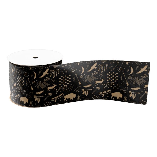 Buffalo Adventures Pattern Kraft Paper ID599 Grosgrain Ribbon (Spool)