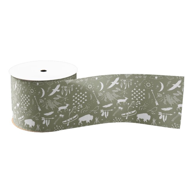 Buffalo Adventures Pattern White ID599 Grosgrain Ribbon (Spool)