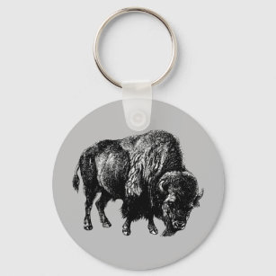 Buffalo American Bison Vintage Wood Engraving Keyc Keychain