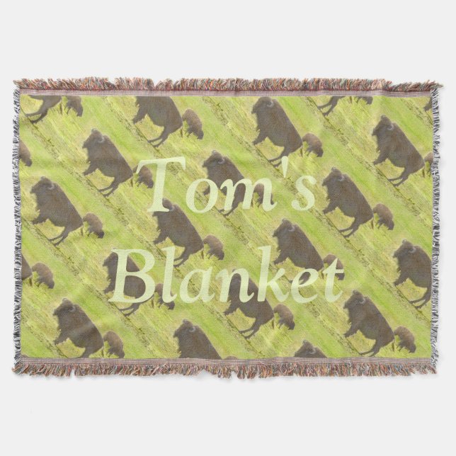 Buffalo and Calf Coloured Pencil Personalized Throw Blanket (Front)