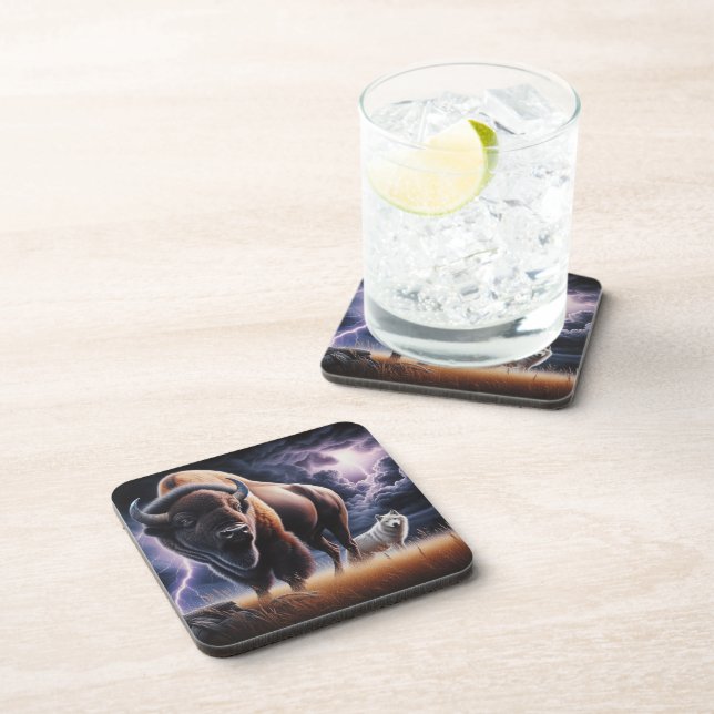 Buffalo and Wolf in a Thunderstorm with Lightning  Coaster (Right Side)