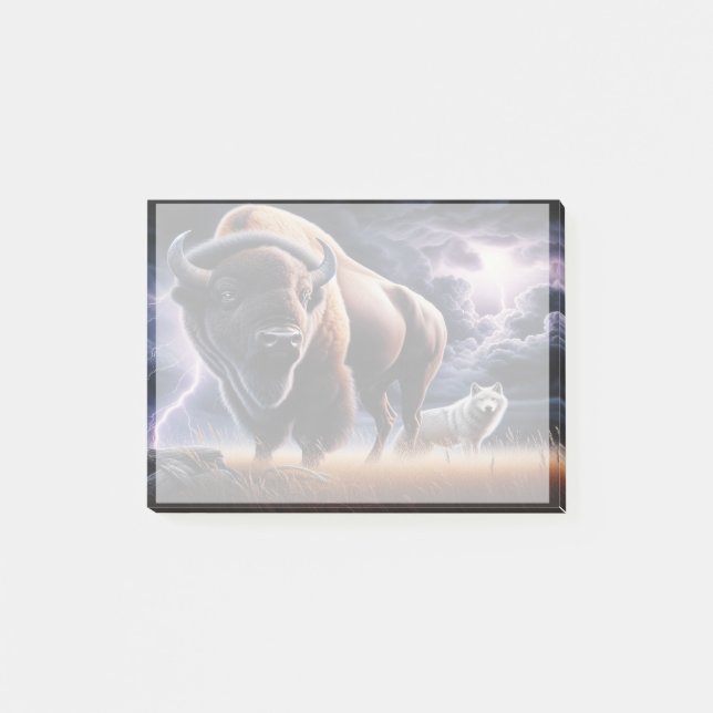 Buffalo and Wolf in a Thunderstorm with Lightning Post-it Notes (Front)