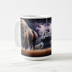 Buffalo and Wolf Thunderstorm Lightning Wildlife Coffee Mug