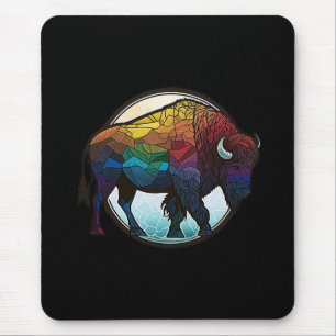 Buffalo Animal Portrait Stained Glass Wildlife Art Mouse Pad