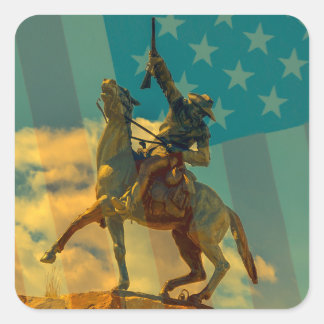 Buffalo Bill Cody statue Cody, Wyoming & USA flag Square Sticker