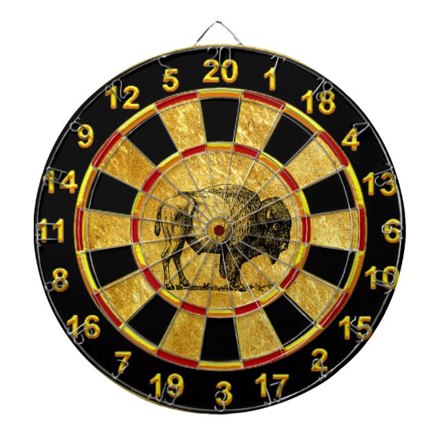 Buffalo Bison an gold foil plated numbers Dartboard (Front)