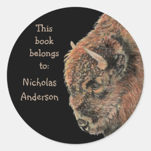 Buffalo Bison Animal Wildlife Bookplate Classic Round Sticker