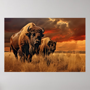 Buffalo Bison Animal Wildlife Wilderness Colourful Poster