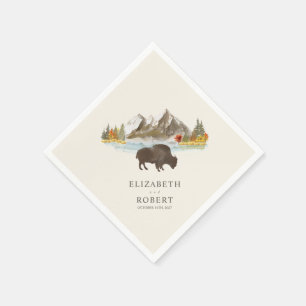 Buffalo Bison Fall Autumn Mountain Wedding Napkin