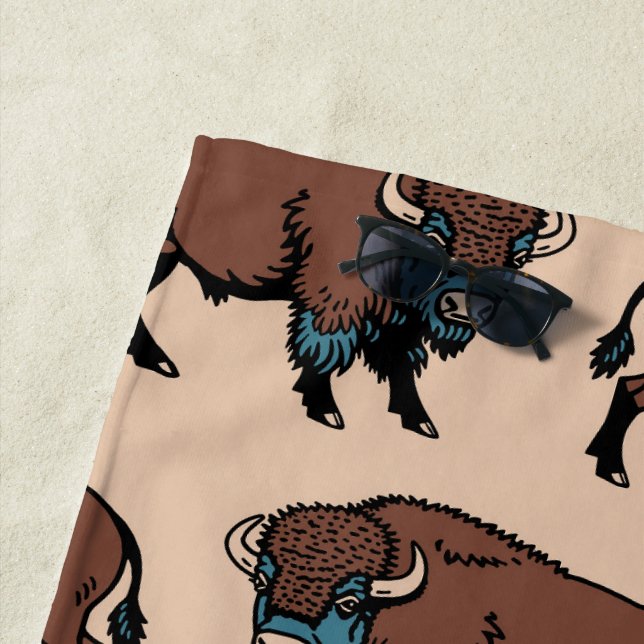 Buffalo Bison Pattern Beach Towel (In Situ)