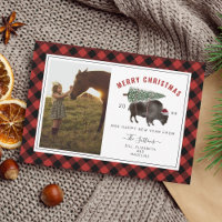 Buffalo Bison Plaid Red Plaid Christmas Photo