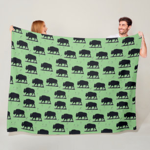 Buffalo Bison Silhouette Grassland Pattern Fleece Blanket