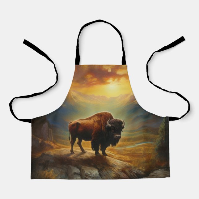 Buffalo Bison Sunset Silhouette  Apron (Front)