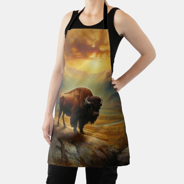 Buffalo Bison Sunset Silhouette Apron (Insitu)