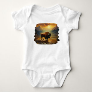Buffalo Bison Sunset Silhouette Baby Bodysuit