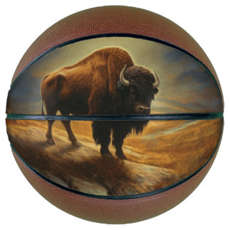 Buffalo Bison Sunset Silhouette Basketball