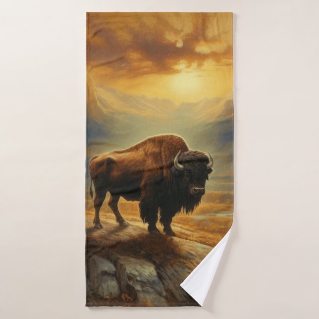 Buffalo Bison Sunset Silhouette Bath Towel Set (Bath Towel)