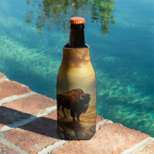 Buffalo Bison Sunset Silhouette Bottle Cooler