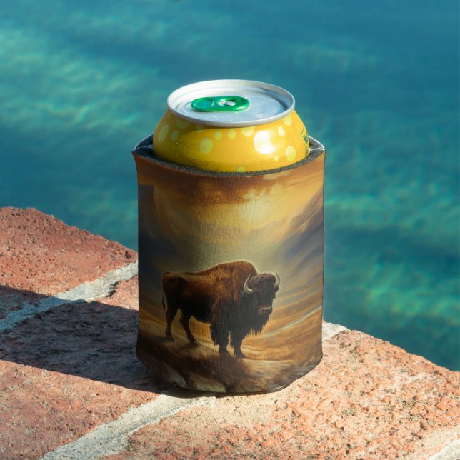 Buffalo Bison Sunset Silhouette Can Cooler (In Situ Pool)