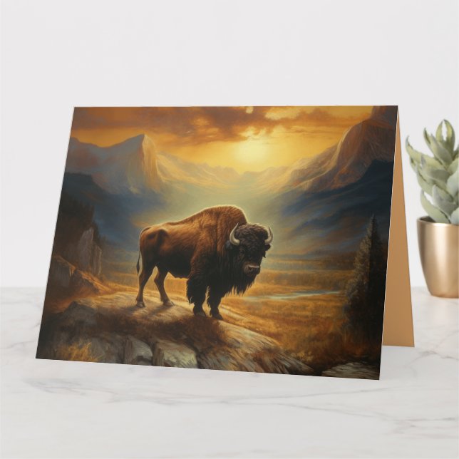 Buffalo Bison Sunset Silhouette Card (Small Plant)
