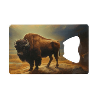 Buffalo Bison Sunset Silhouette Credit Card Bottle Opener