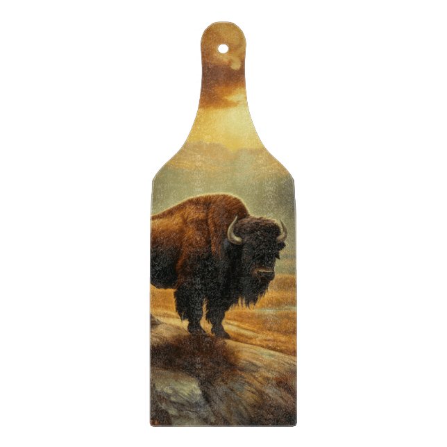 Buffalo Bison Sunset Silhouette Cutting Board (Front)