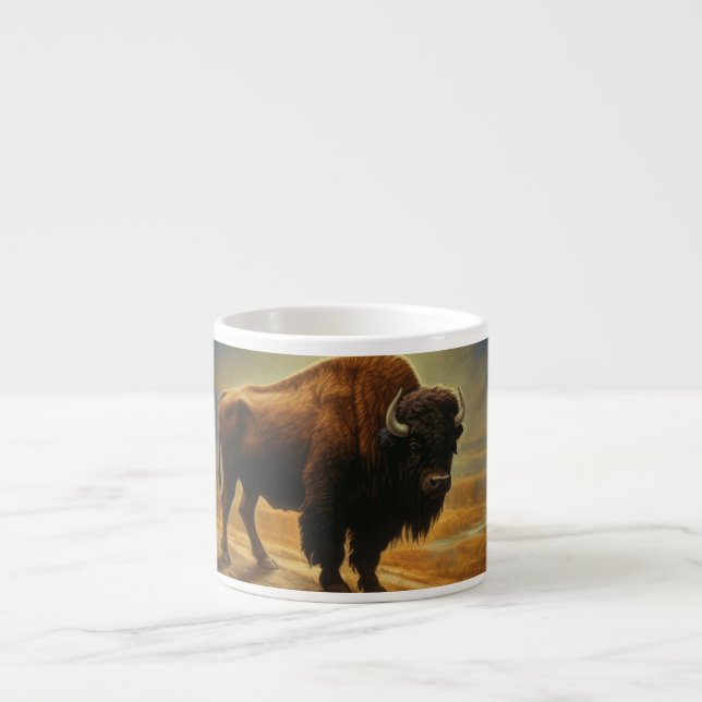 Buffalo Bison Sunset Silhouette  Espresso Cup (Front)