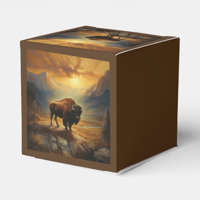 Buffalo Bison Sunset Silhouette Favor Box (Back Side)