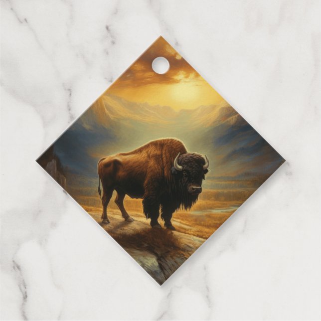 Buffalo Bison Sunset Silhouette Favour Tags (Front)
