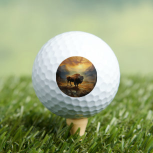 Buffalo Bison Sunset Silhouette Golf Balls
