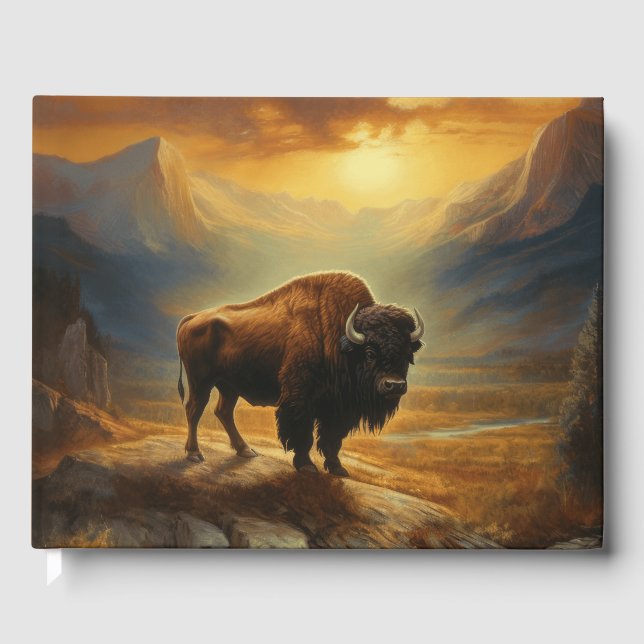 Buffalo Bison Sunset Silhouette  Guest Book (Front)