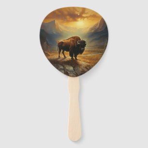 Buffalo Bison Sunset Silhouette Hand Fan