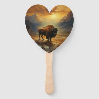 Buffalo Bison Sunset Silhouette Hand Fan