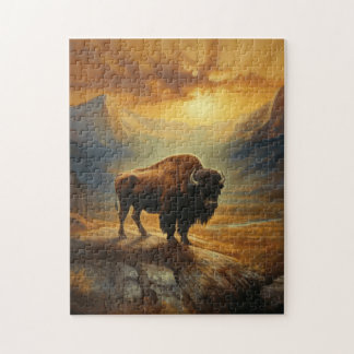 Buffalo Bison Sunset Silhouette  Jigsaw Puzzle