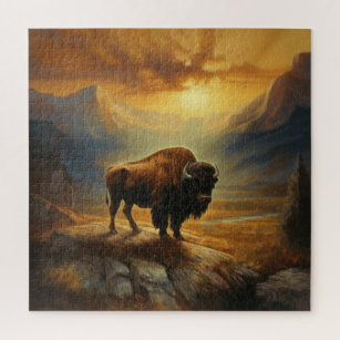 Buffalo Bison Sunset Silhouette  Jigsaw Puzzle